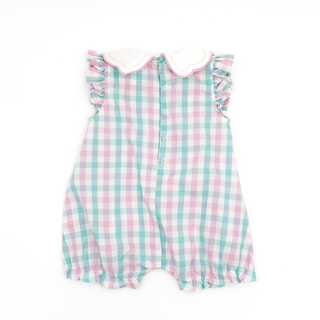 Pink and Turquoise Gingham Collared Romper
