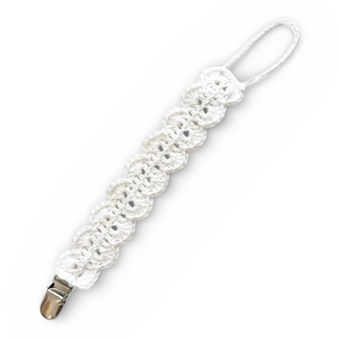 Bailey Pacifier Clip - White with Silver Metal Clip
