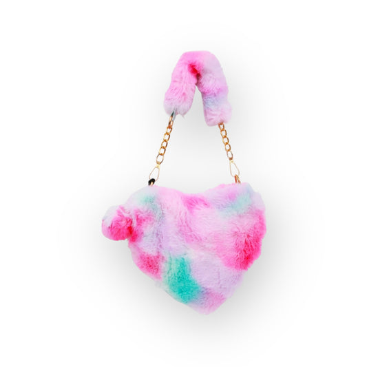 Rainbow Sherbet Fur Heart Pom Pom Purse