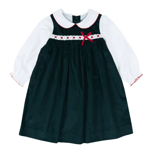 Green and White Corduroy Dress