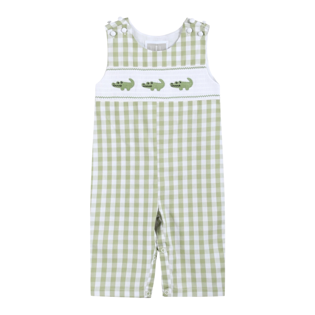 Light Green Alligator Smocked Overalls