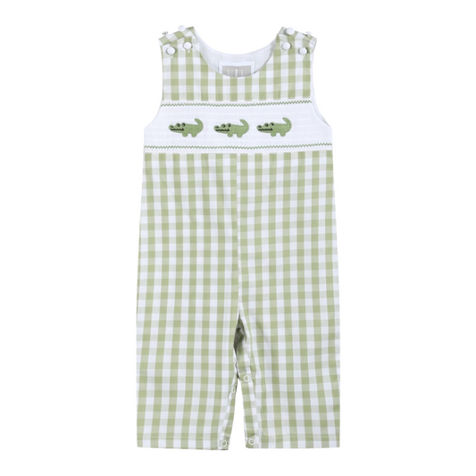 Light Green Alligator Smocked Overalls