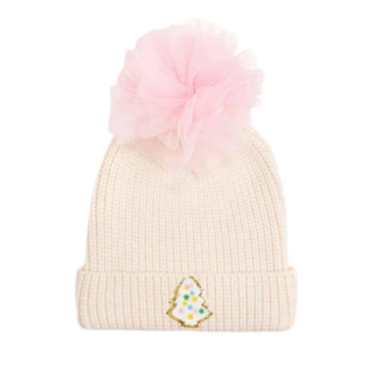 Pastel Christmas Tree Patch Pom Pom Beanie