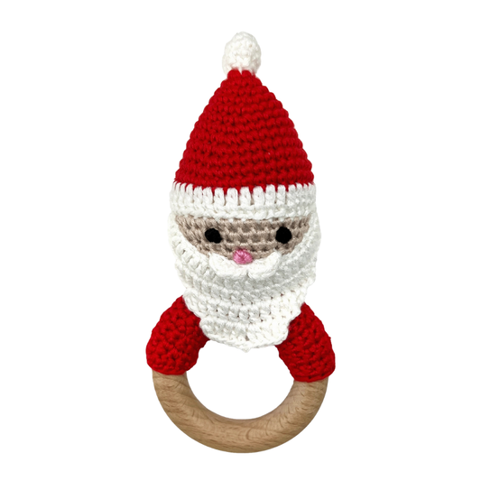 Santa Bamboo Crochet Woodring Rattle