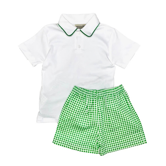 Strawberry Patch Green Check Shorts Set
