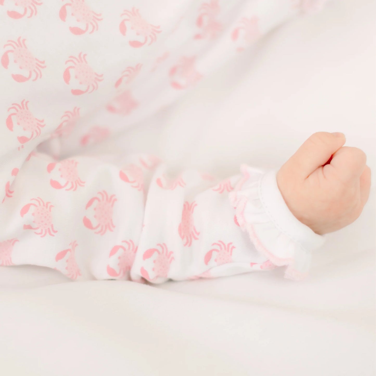 Little Crawlers Pink Print Ruffle Zip Footie