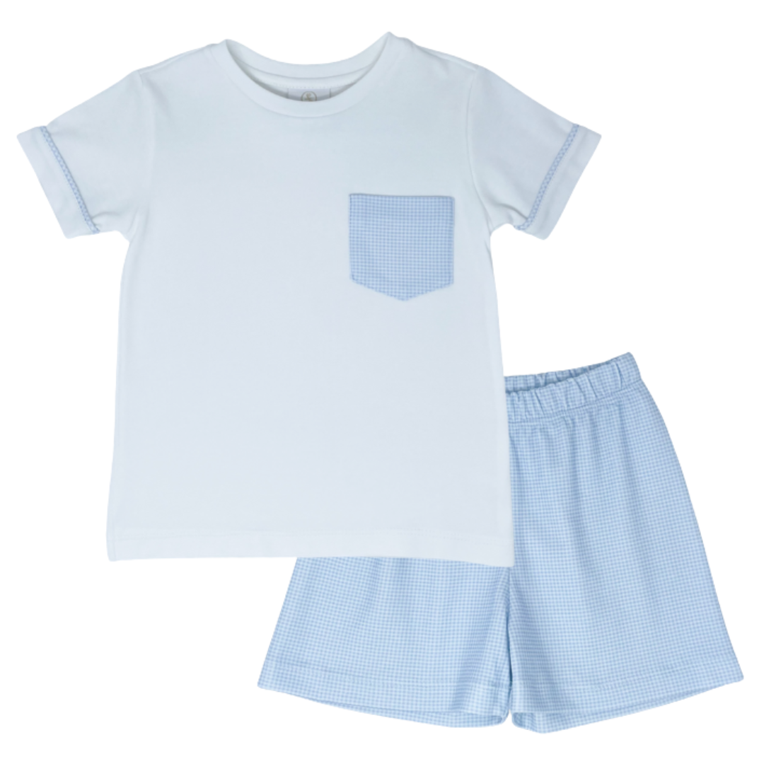 Charlie Short Set - White / Light Blue Mini Gingham