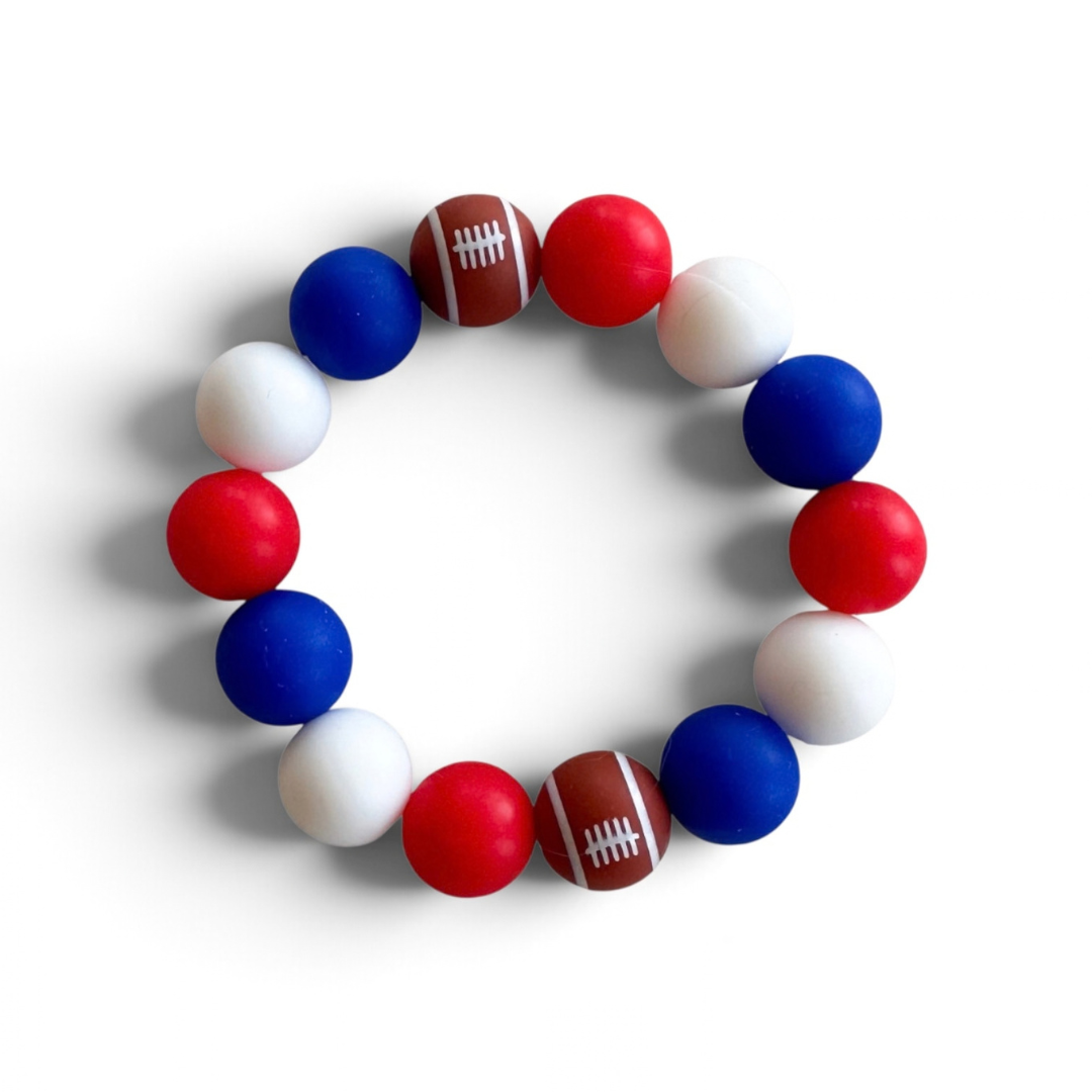 Beaded Bracelet - Red, Blue and White Football Edition