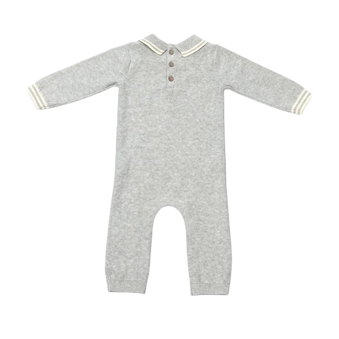 Gray Milan Knit Collar and Cable Baby Jumpsuit