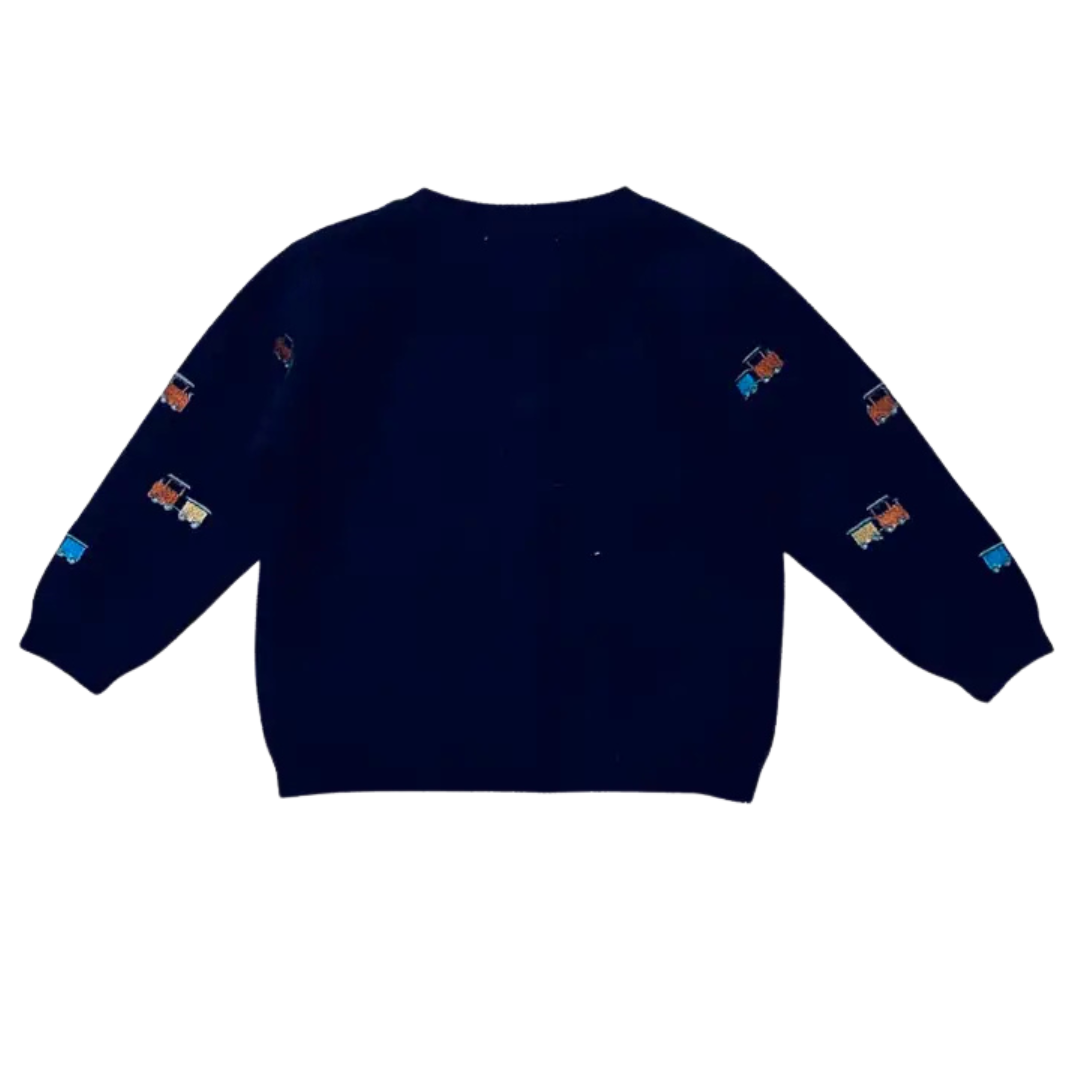 Train Embroidered Button Cardigan Baby Sweater
