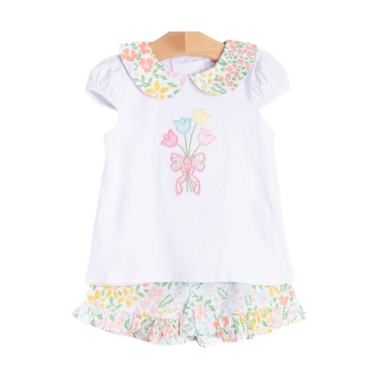 Bouquet Bundles Applique Ruffle Short Set
