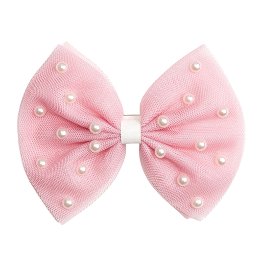Pretty Pearl Tulle Bow Clip