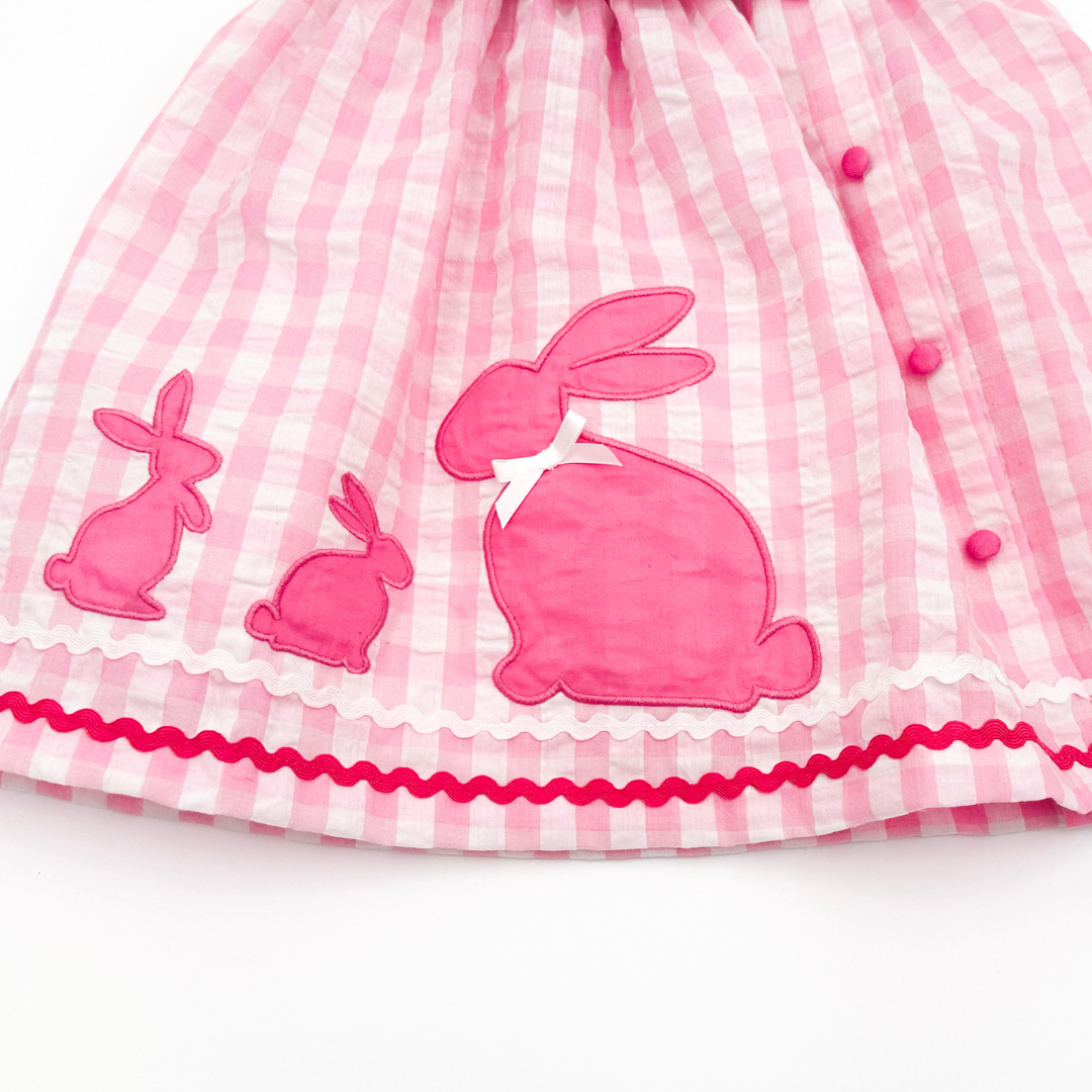 Pink Gingham Bunny Family Yoke Dress