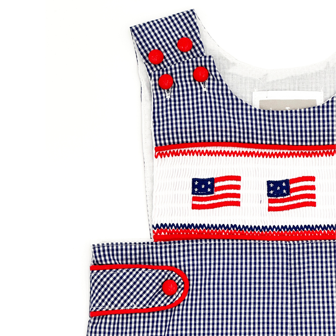 Blue USA Flag Smocked Shortalls