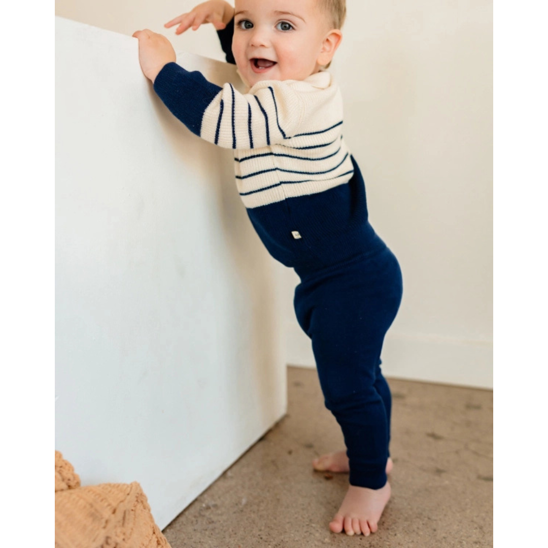 Classic Stripe Polo Sweater Knit Baby Pullover & Pant Set