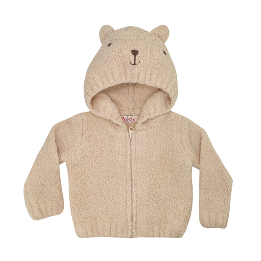 Chenille Bear Hooded Zip Up Sweater