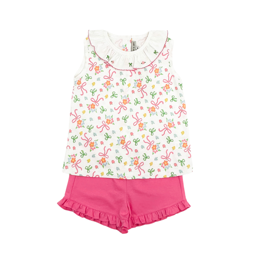 Bows & Flowers Shirt and Pink Shorts Set