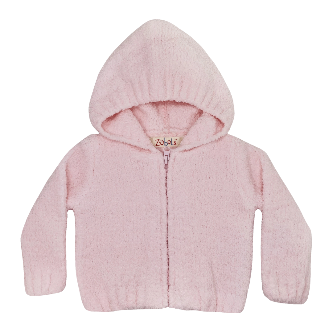 Pink Chenille Hooded Zip Up Sweater