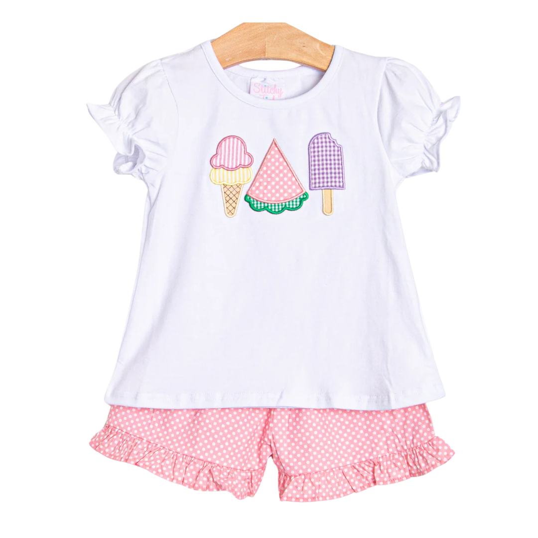 Peace, Love and Popsicles Ruffle Applique Short Set