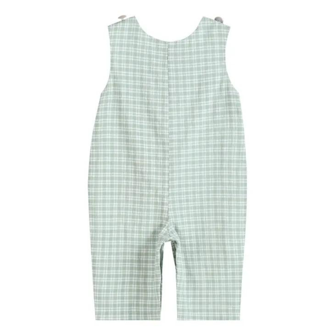 Sage Green Gingham Pumpkin Smocked Overalls