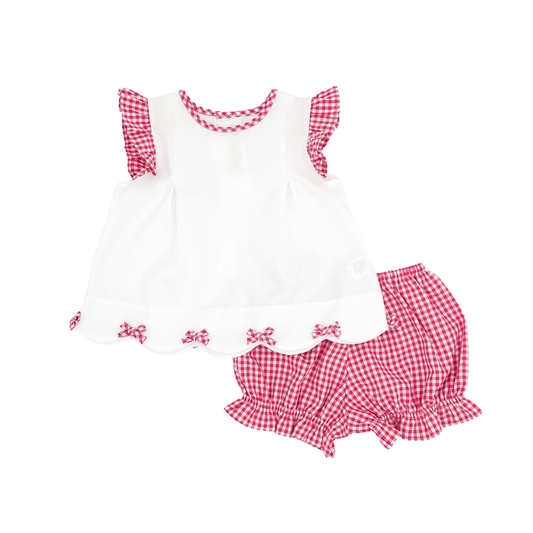 Pink Checkered Scallop Top & Bloomers