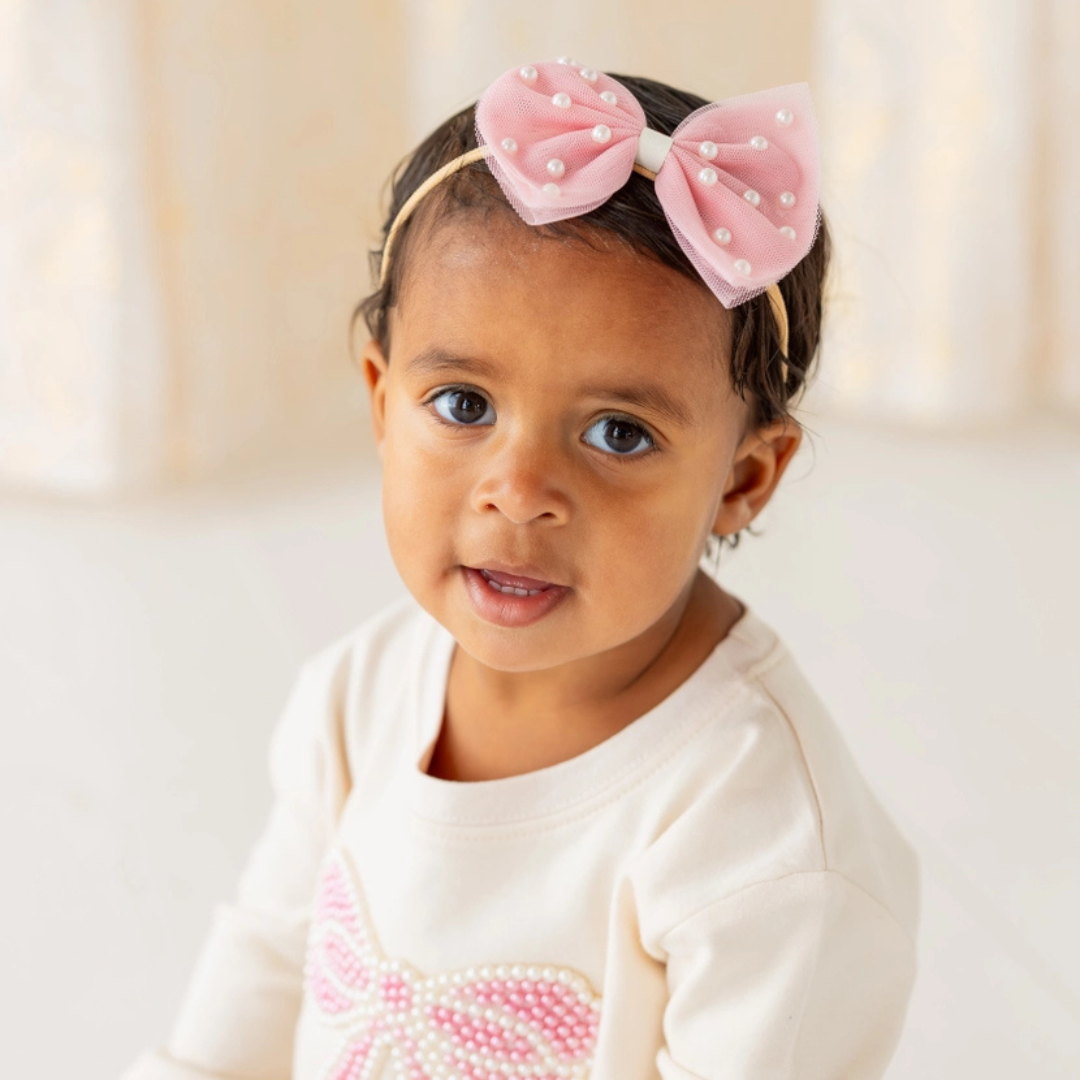 Pretty Pearl Tulle Bow Baby Headband