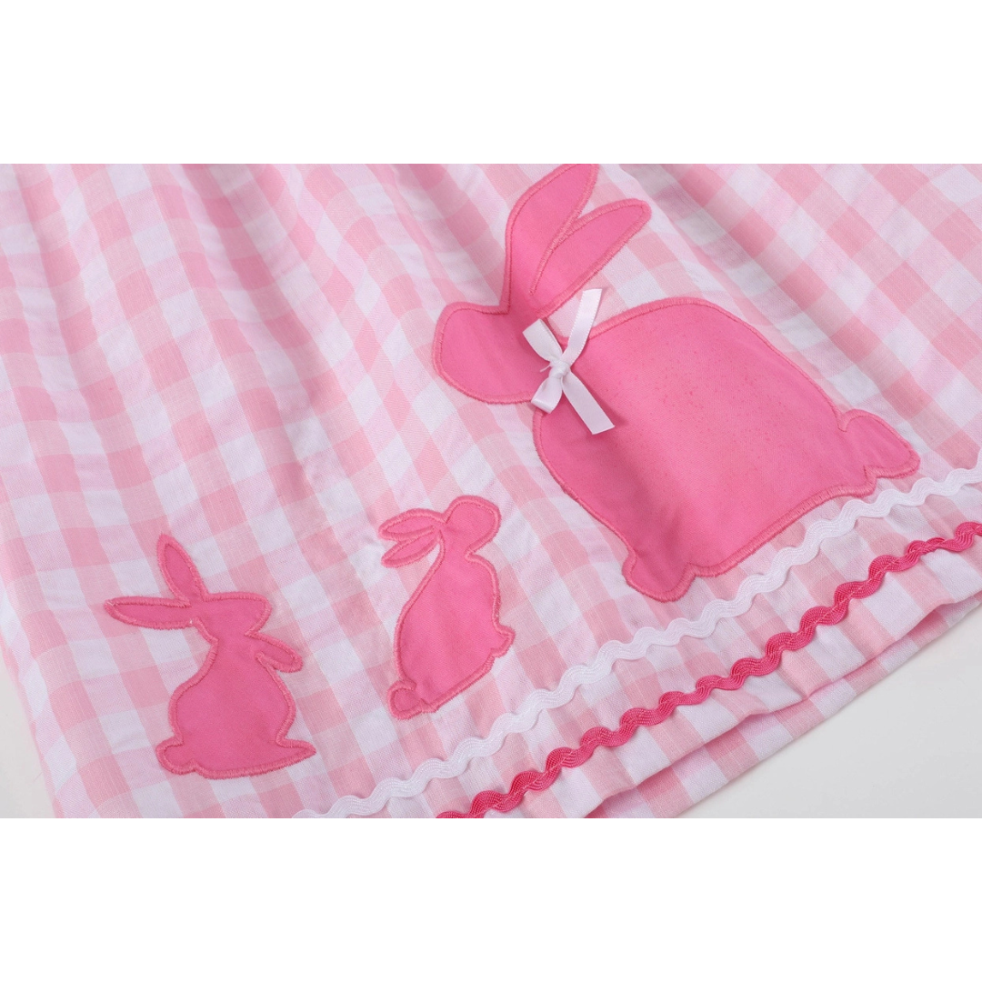 Pink Gingham Bunny Family Yoke Dress