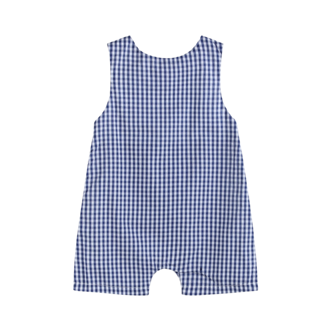 Blue Striped Car Smocked Shortalls