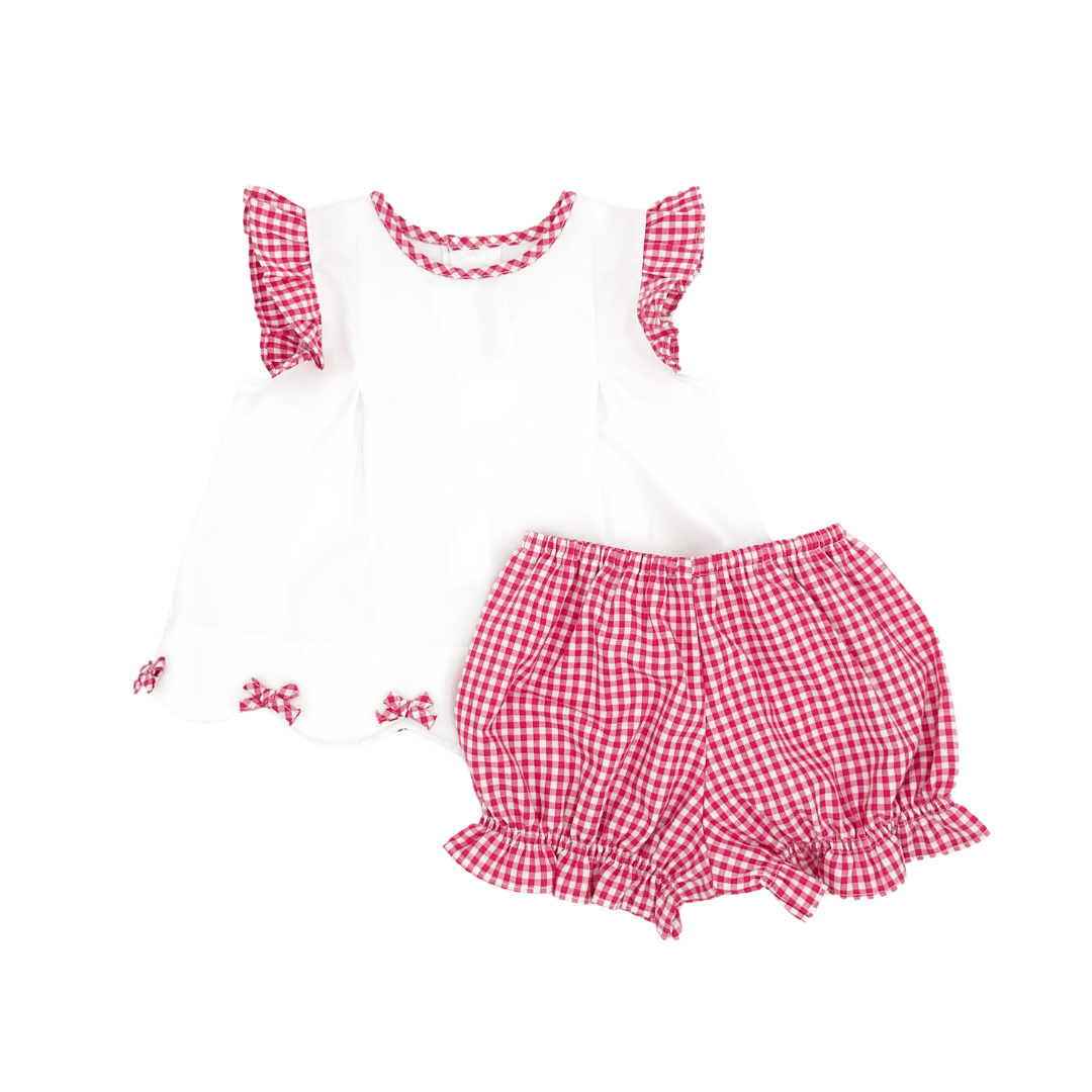 Pink Checkered Scallop Top & Bloomers