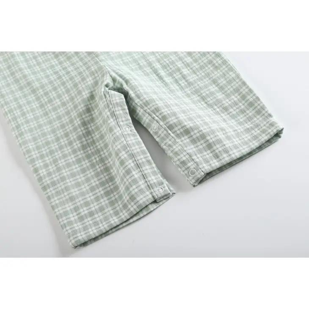 Sage Green Gingham Pumpkin Smocked Overalls