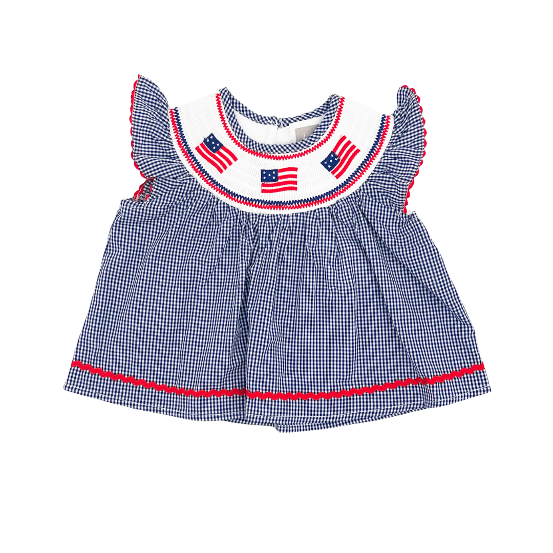 Blue USA Flag Smocked Top and Bloomer Set