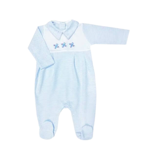 Airplanes Striped Pima Cotton Baby Footie