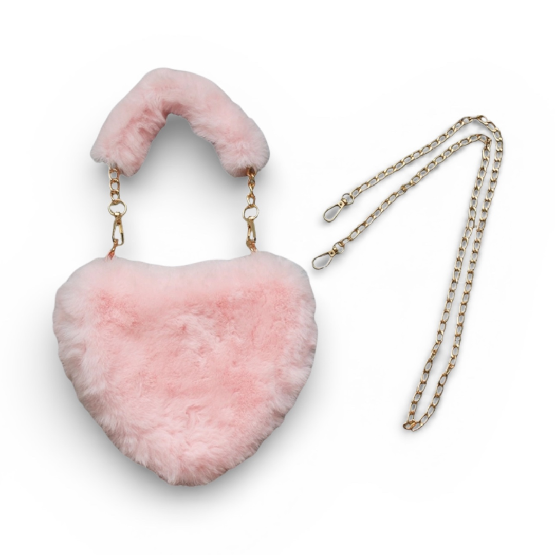 Pink Furry Heart Purse