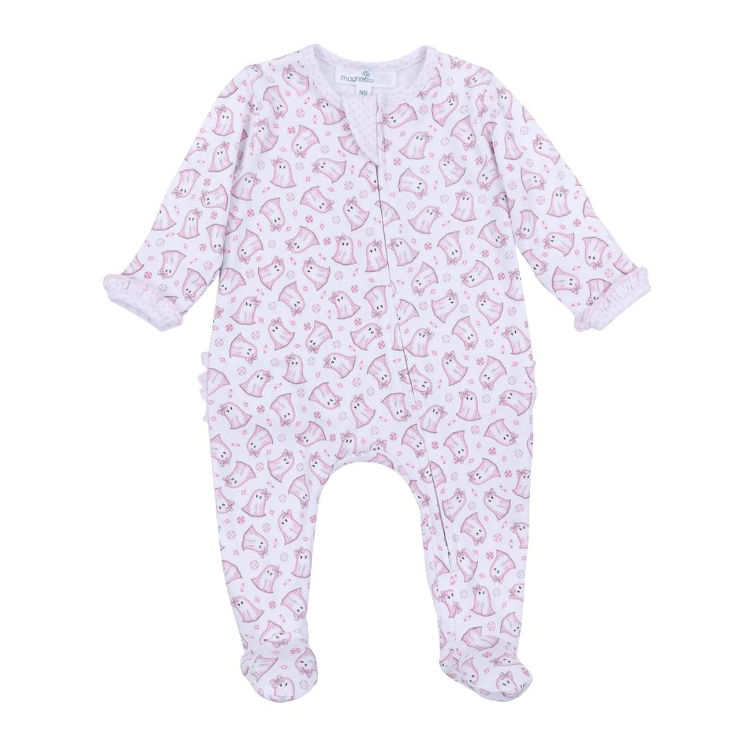 My Little Boo Pink Printed Ruffle Zipper Footie