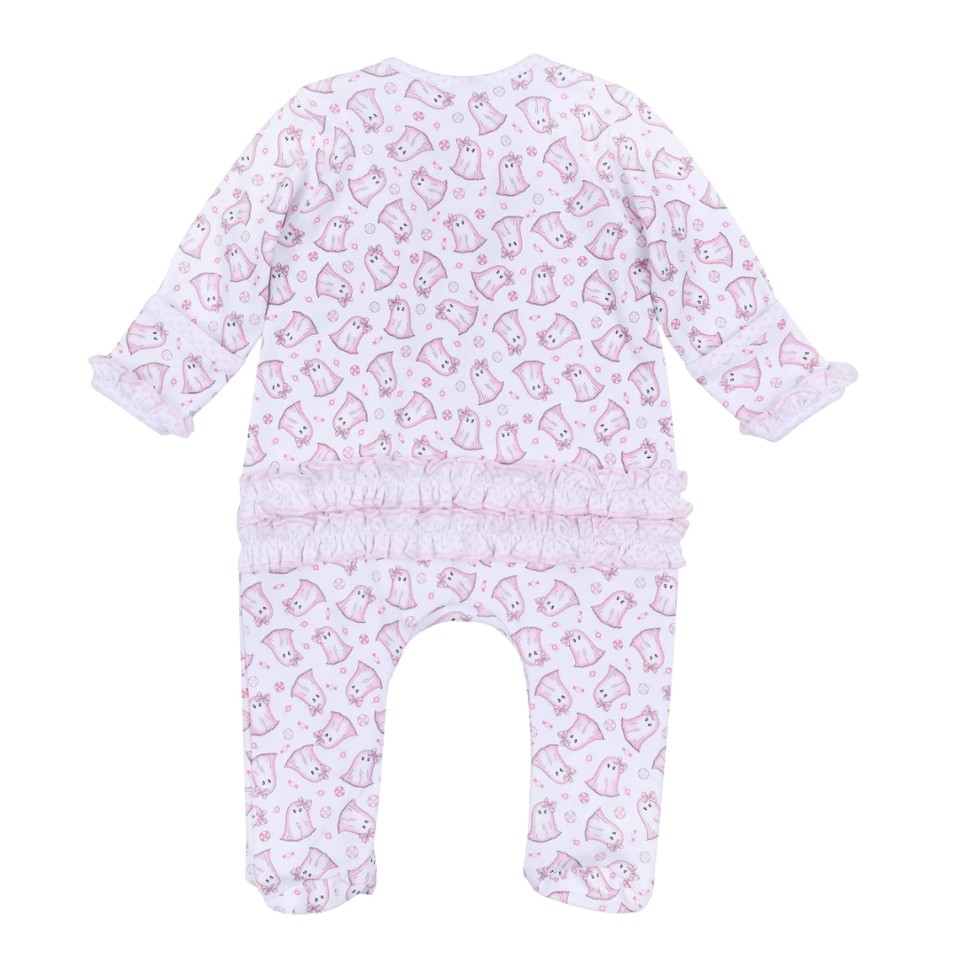 My Little Boo Pink Printed Ruffle Zipper Footie