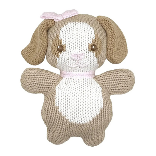 Puppy Knit Rattle - Pink