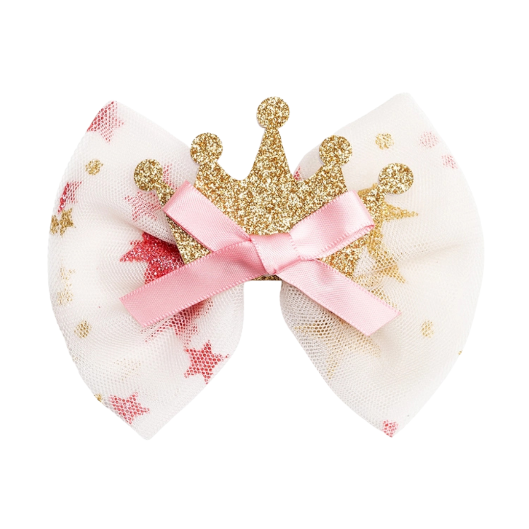 Princess Crown Tulle Bow Clip