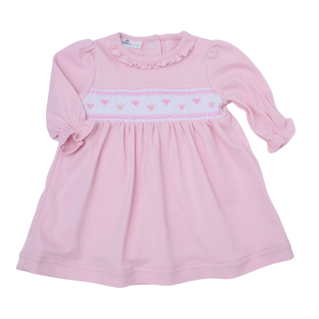 Valentine's Classics Pink Smocked Long Sleeve Dress
