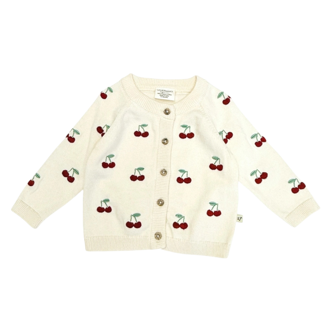Cherry Embroidered Sweater Knit Baby Cardigan