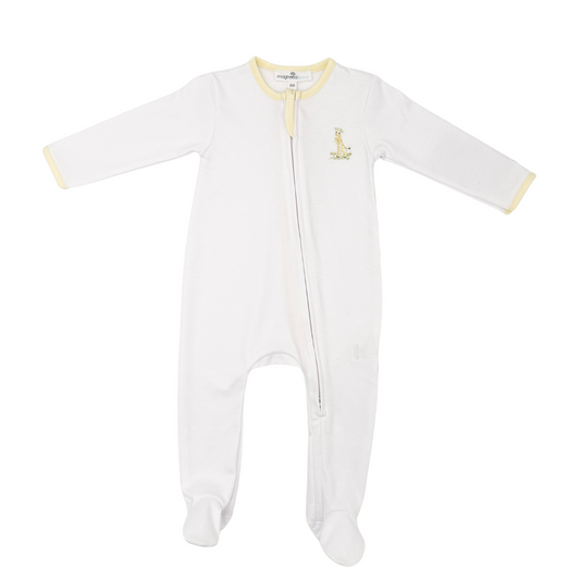 Yellow Vintage Giraffe Zipper Footie