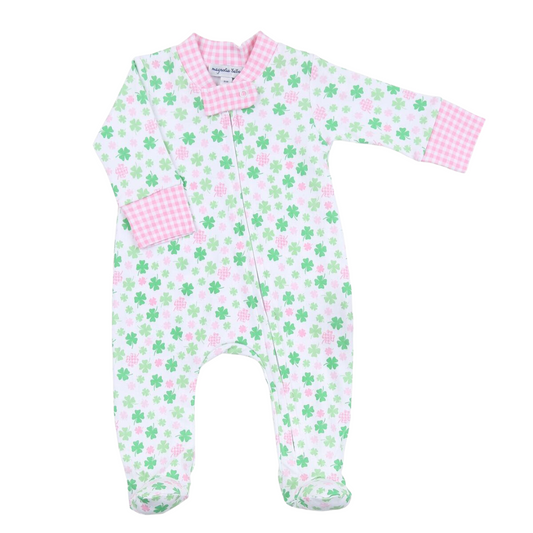 Shamrock Cutie Pink Printed Zipper Footie