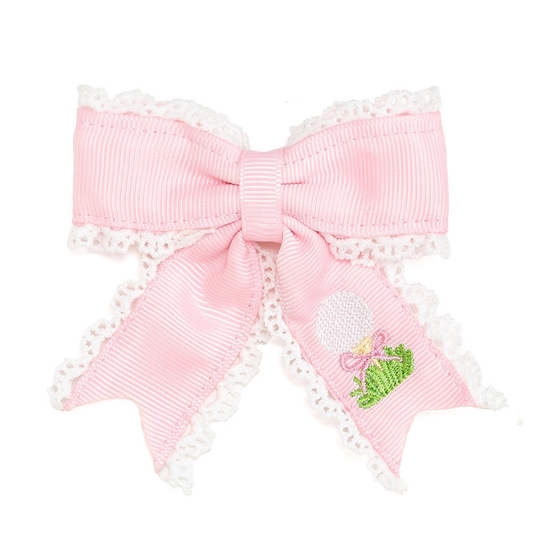 Golf Tee Embroidered Lace Bow Clip