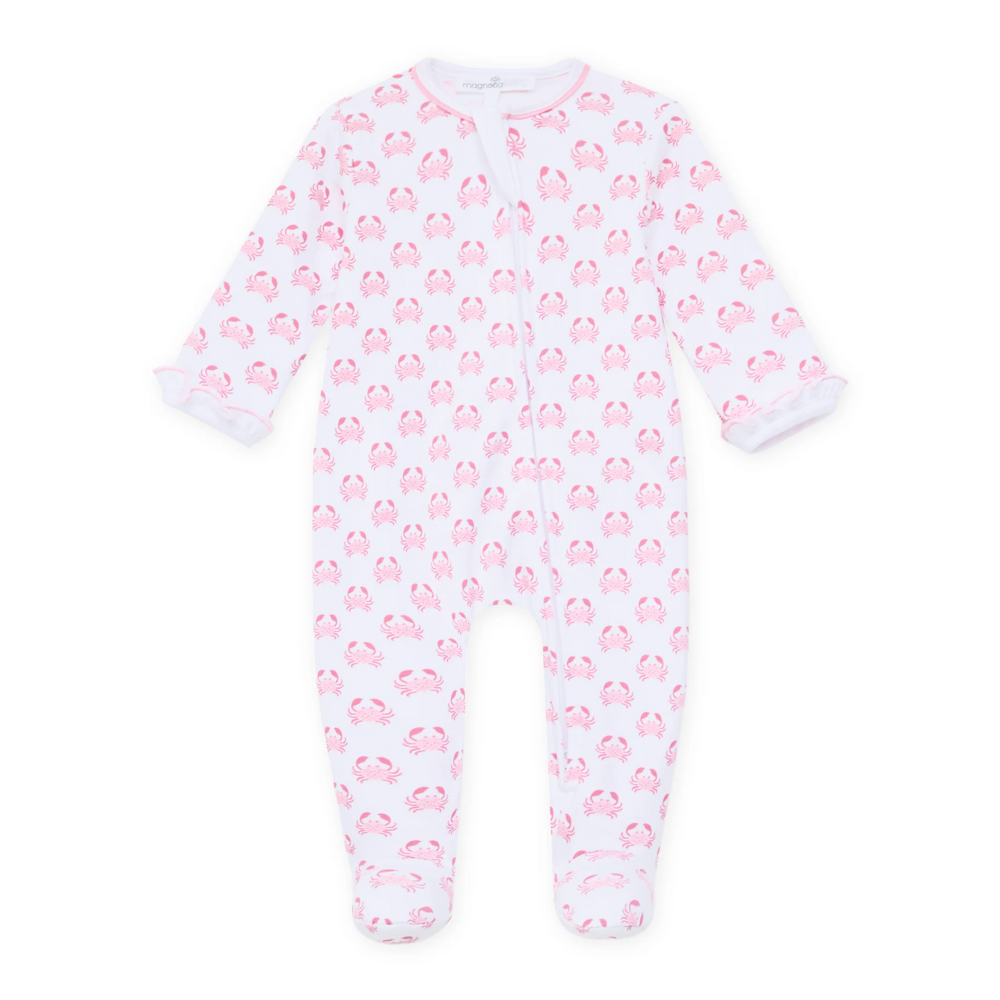 Little Crawlers Pink Print Ruffle Zip Footie