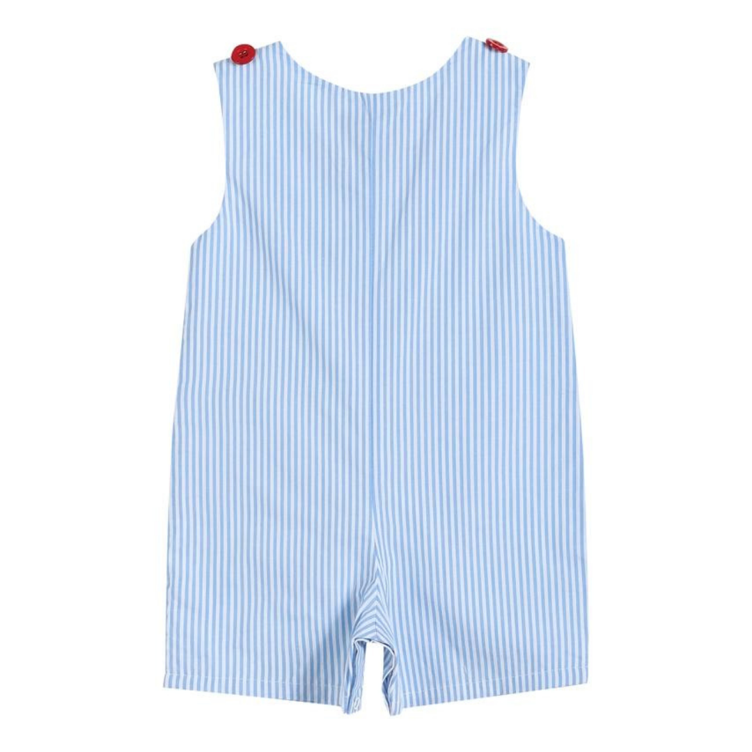 Light Blue Pinstripe Tractor Applique Overall
