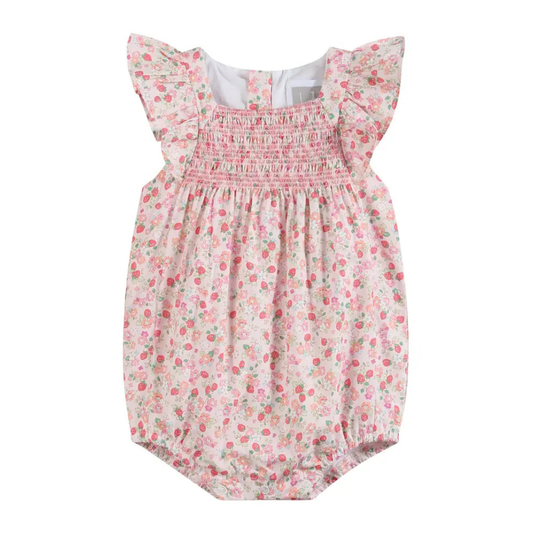 Floral Strawberry Smocked Flutter Romper