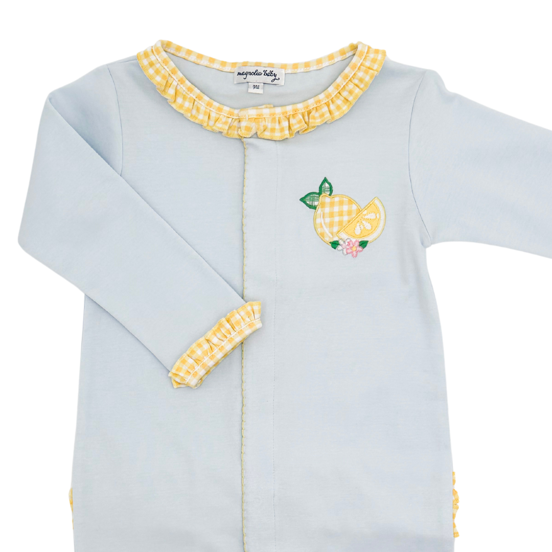 Lovely Lemons Applique Yellow Ruffle Footie