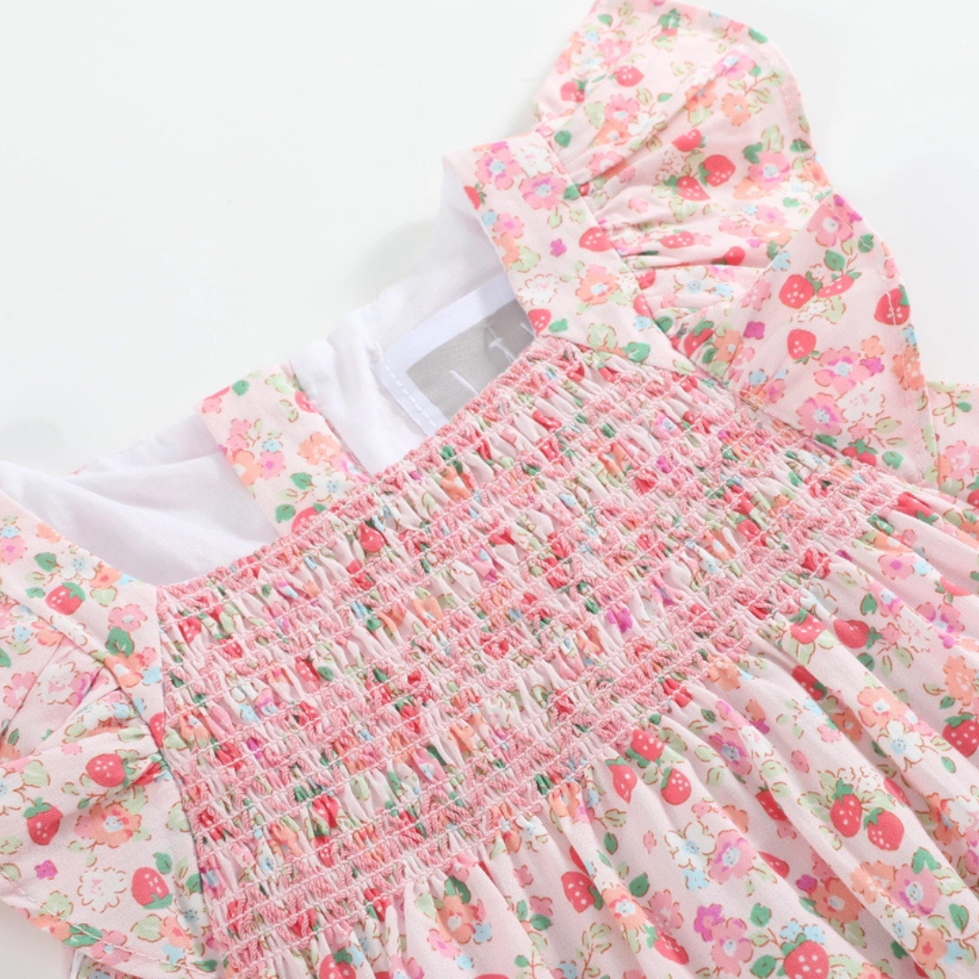 Floral Strawberry Smocked Flutter Romper