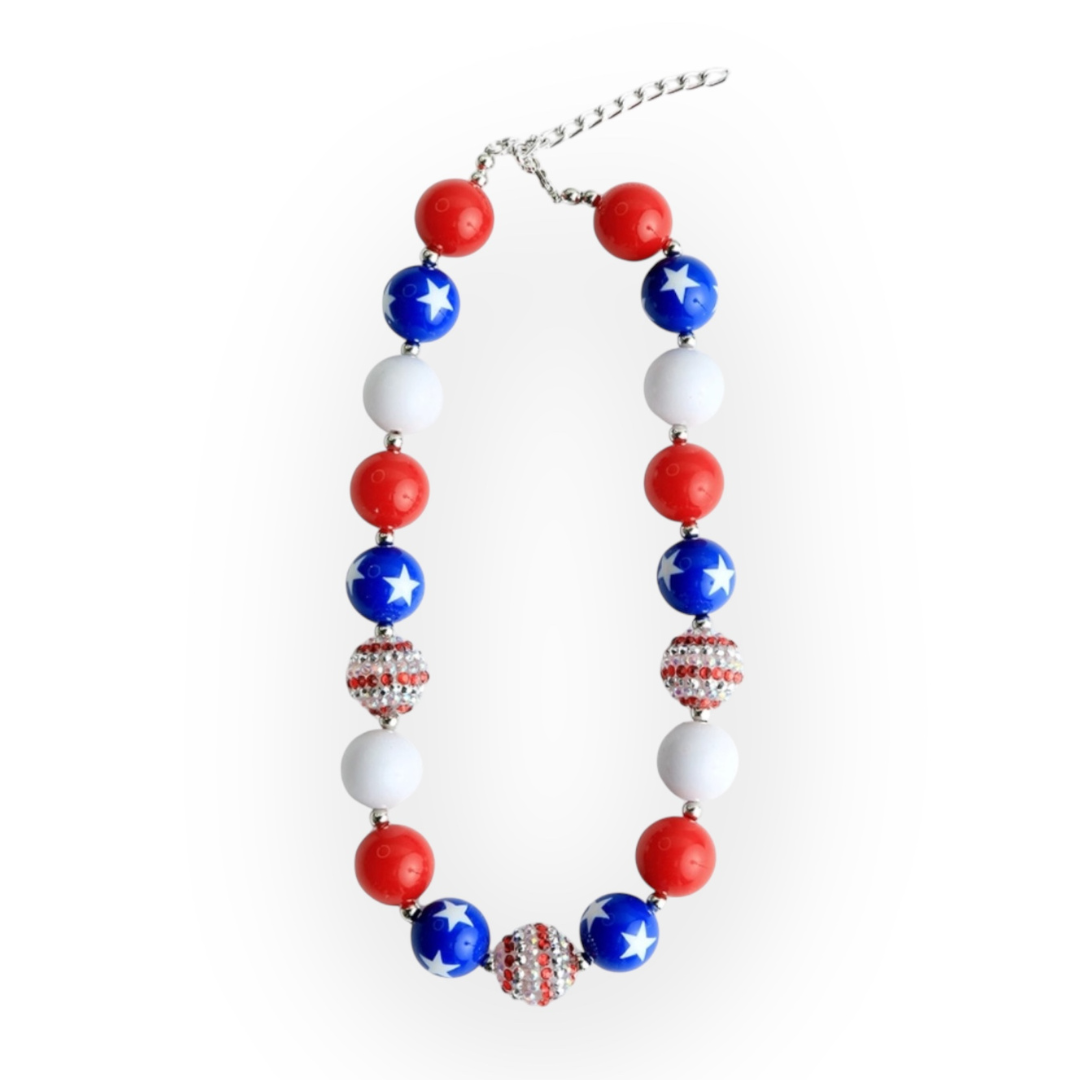 Red, White and Blue Beaded Necklace