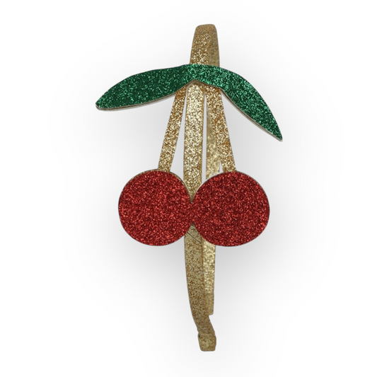 Glitter Headband with Red Cherries