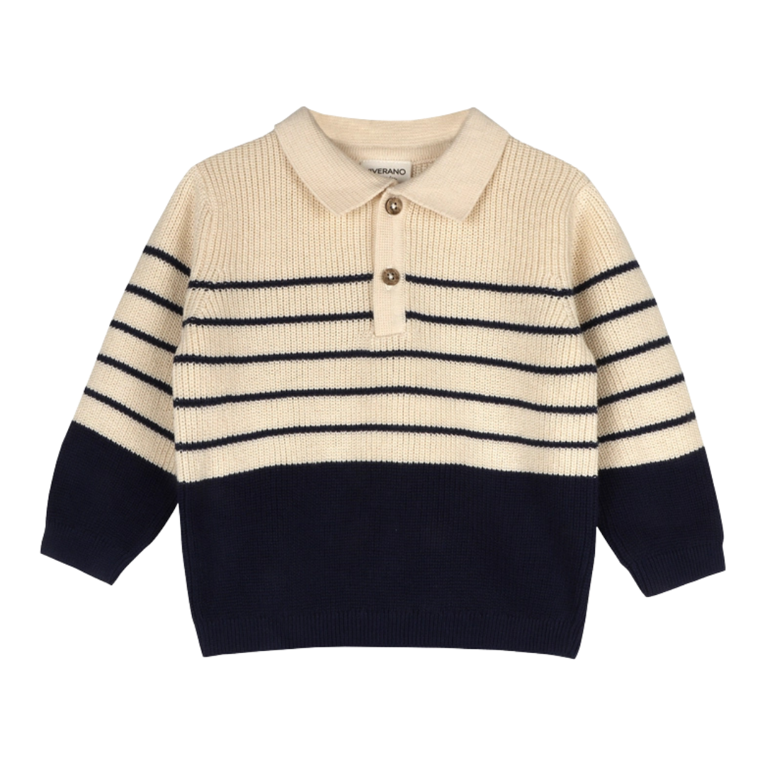 Classic Stripe Polo Sweater Knit Baby Pullover & Pant Set